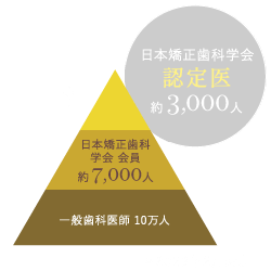 日本矯正歯科学会認定医：約3,000人